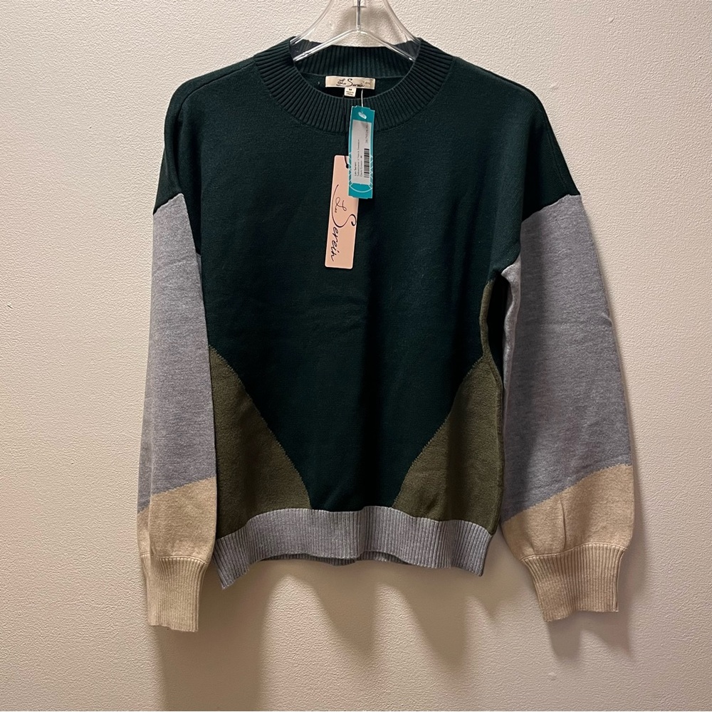 Les Serein Sebastiane Collegiate Casual Chic Pull on Sweater, Sz M, Green & Gray